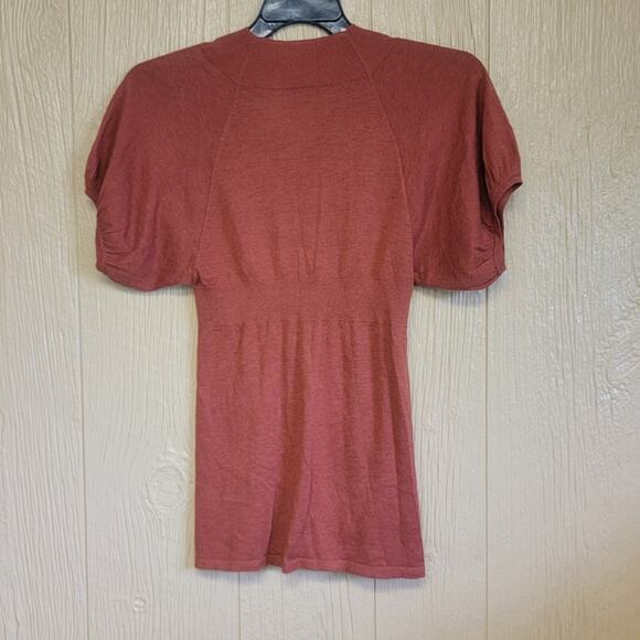 Banana Republic Silk Blend Short Sleeve Sweater V-Neck sz Small Burnt Orange - Picture 6 of 6